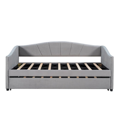 Twin Size Upholstered Daybed Sofa Bed With Trundle Bed