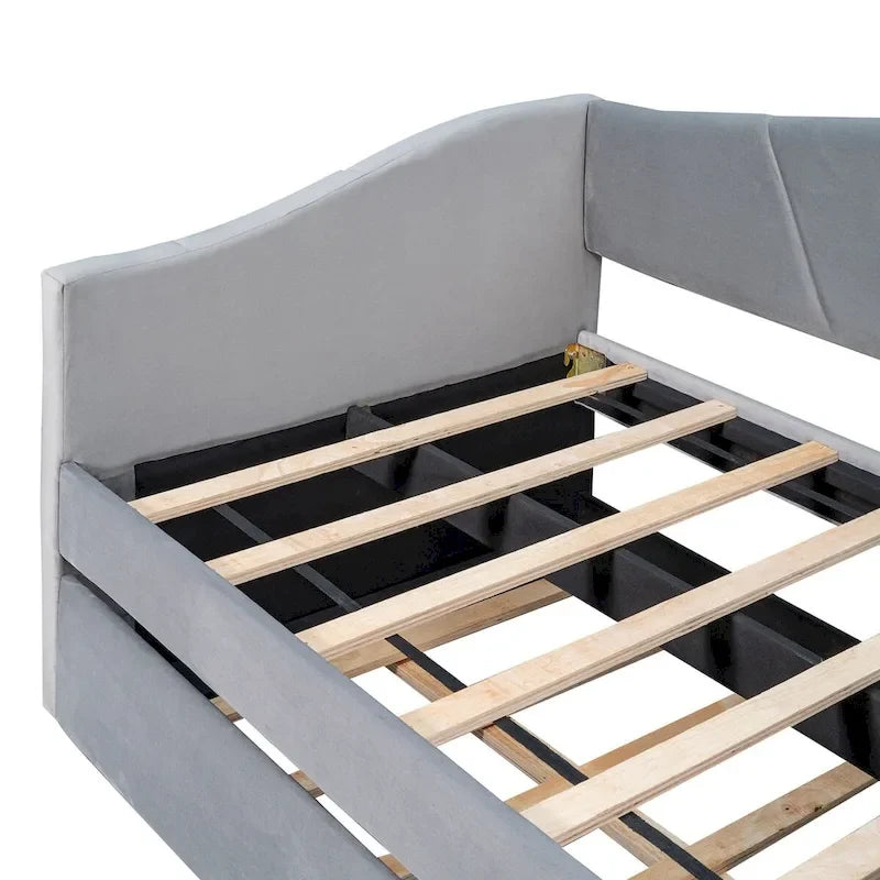 Twin Size Upholstered Daybed Sofa Bed With Trundle Bed