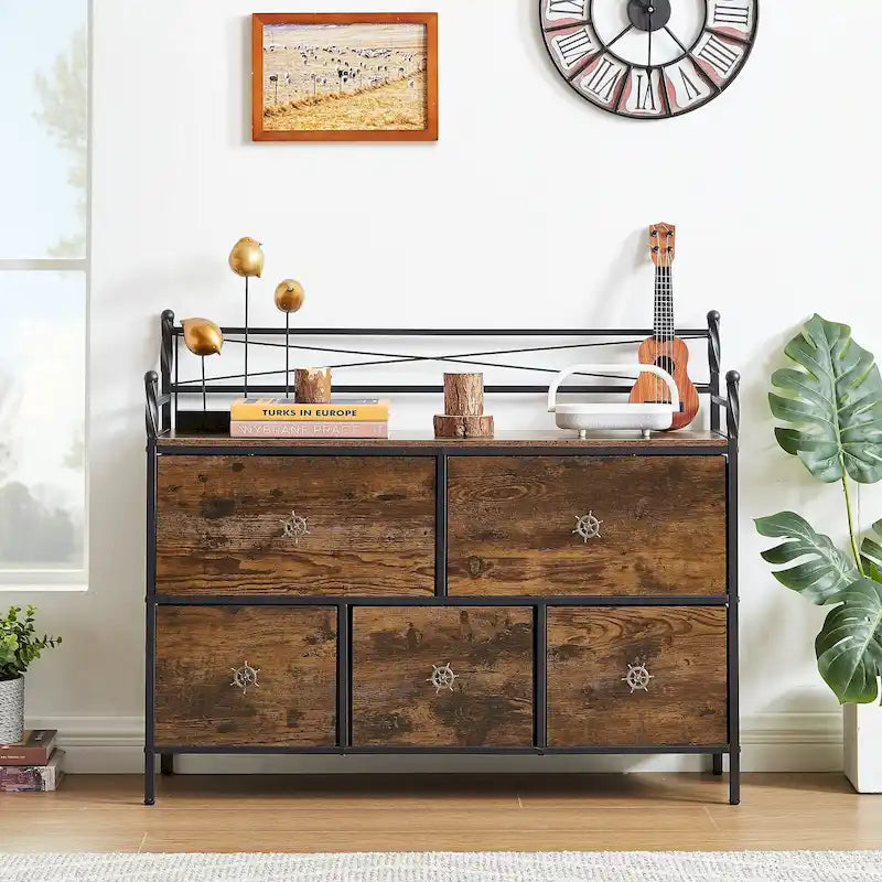 Javlergo Wooden Dresser w/ 5 Drawers Furniture Storage Chest for Bedroom, Living Room