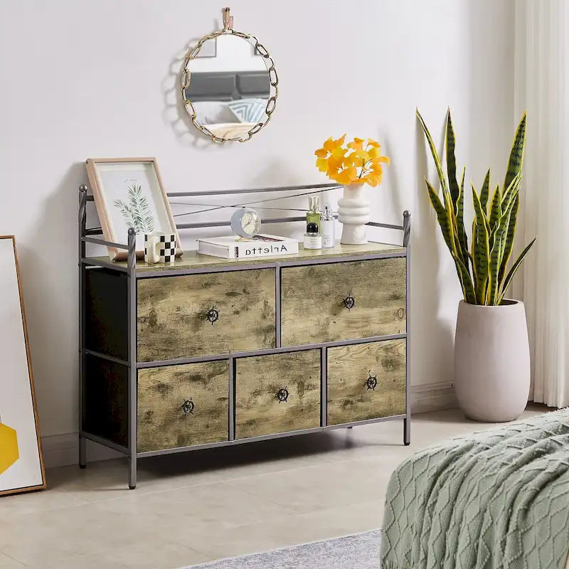 Javlergo Wooden Dresser w/ 5 Drawers Furniture Storage Chest for Bedroom, Living Room