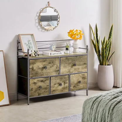 Javlergo Wooden Dresser w/ 5 Drawers Furniture Storage Chest for Bedroom, Living Room