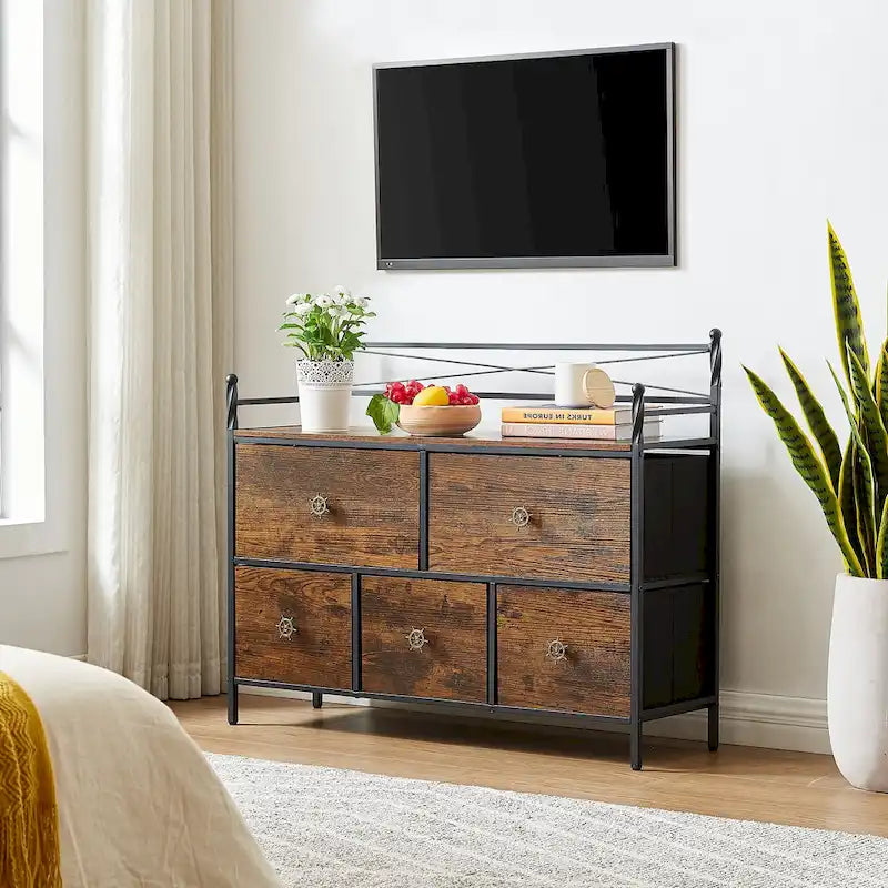 Javlergo Wooden Dresser w/ 5 Drawers Furniture Storage Chest for Bedroom, Living Room