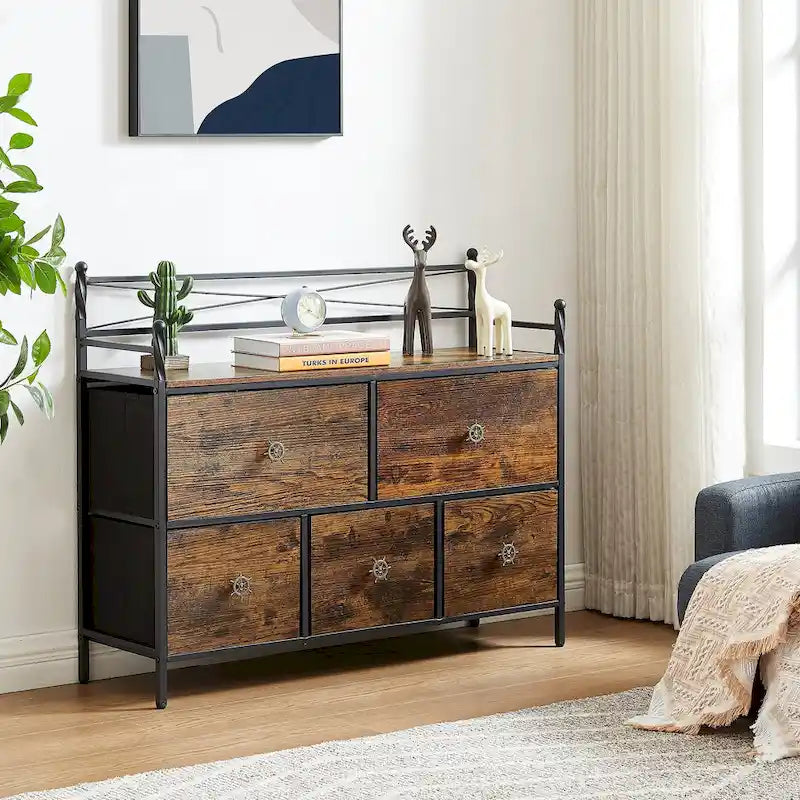 Javlergo Wooden Dresser w/ 5 Drawers Furniture Storage Chest for Bedroom, Living Room