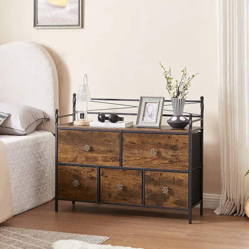 Javlergo Wooden Dresser w/ 5 Drawers Furniture Storage Chest for Bedroom, Living Room