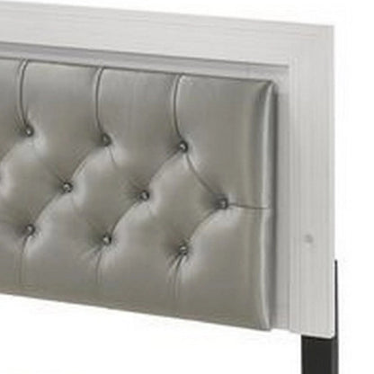 Elegant Queen Size Bed, LED Trim, Button Tufted Headboard, White