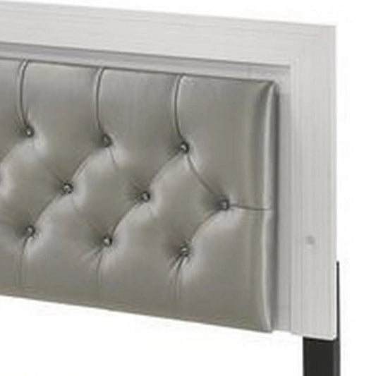 Elegant Queen Size Bed, LED Trim, Button Tufted Headboard, White