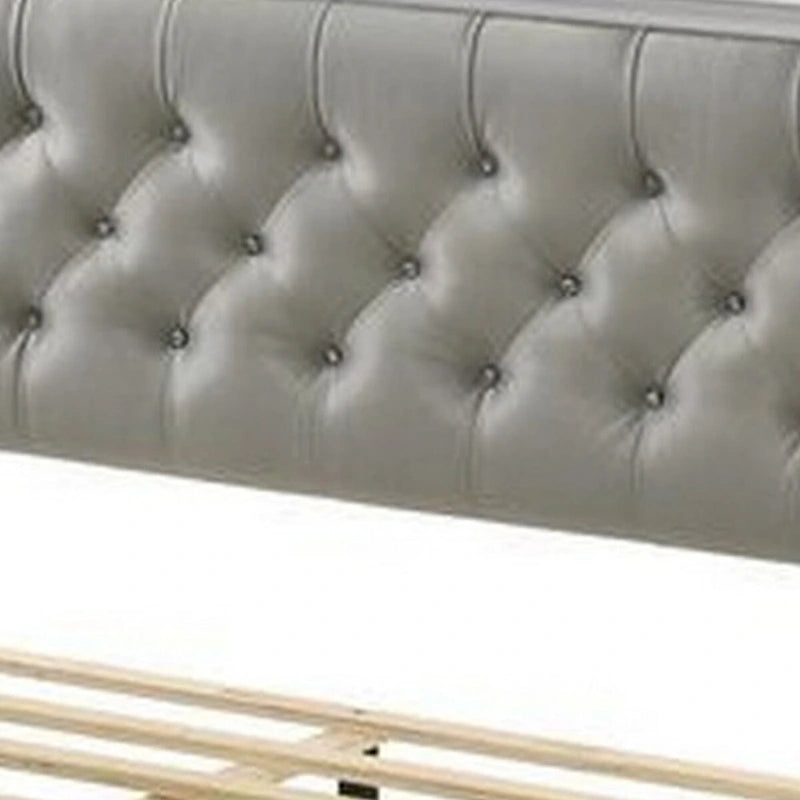 Elegant Queen Size Bed, LED Trim, Button Tufted Headboard, White