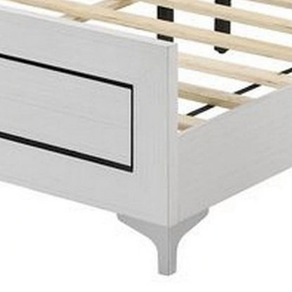 Elegant Queen Size Bed, LED Trim, Button Tufted Headboard, White