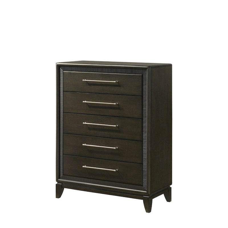 Milana 5 Piece Black Modern Contemporary Solid Wood And Veneers Fabric Bedroom Set