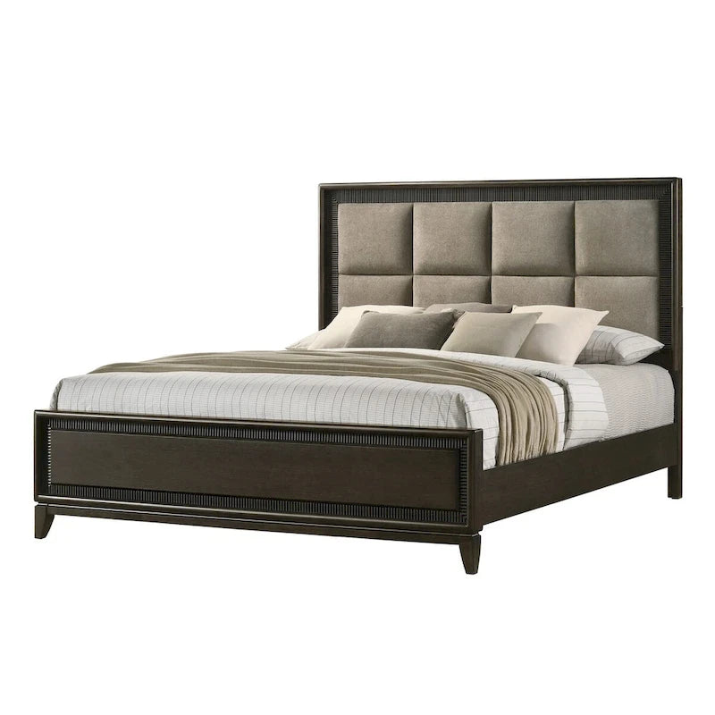 Milana 5 Piece Black Modern Contemporary Solid Wood And Veneers Fabric Bedroom Set