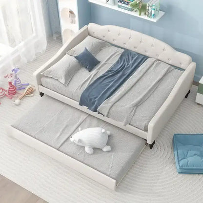 Full Size Upholstered Tufted Daybed Bed with Twin Size Trundle