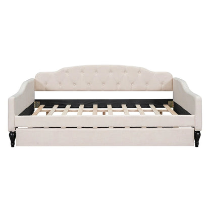 Full Size Upholstered Tufted Daybed Bed with Twin Size Trundle
