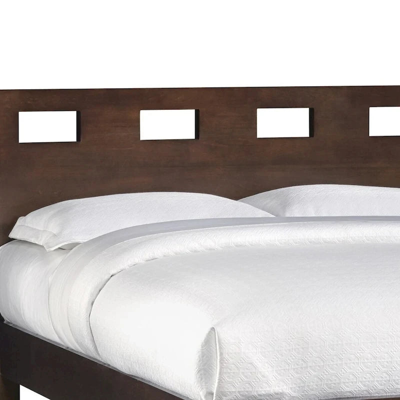 Yee Full Size Bed, Cut Out Design Panel Headboard, Brown Mahogany Wood