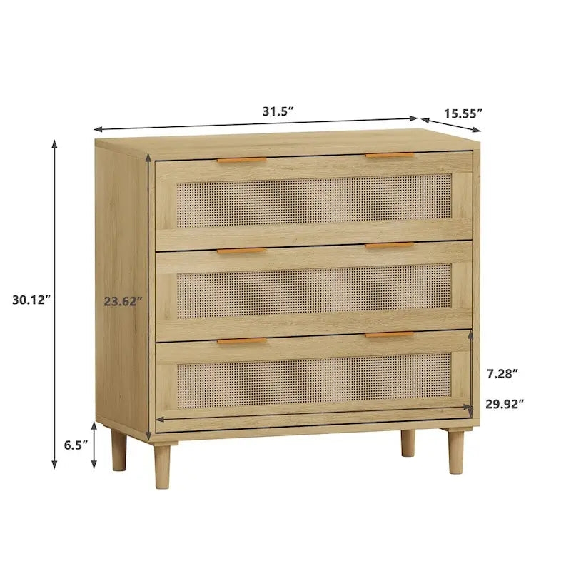 3-Drawers Rattan Storage Cabinet Rattan Drawer Dressers
