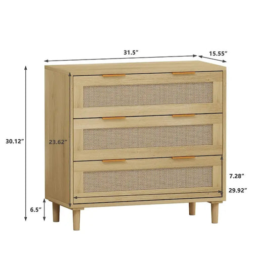 3-Drawers Rattan Storage Cabinet Rattan Drawer Dressers