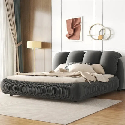 King Size Upholstered Bed w/ Thick Headboard Oversized Padded Backrest