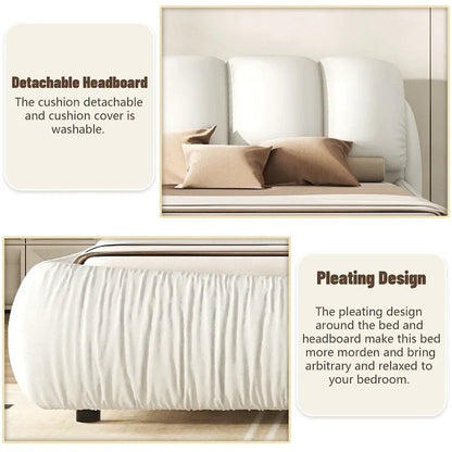 King Size Upholstered Bed w/ Thick Headboard Oversized Padded Backrest