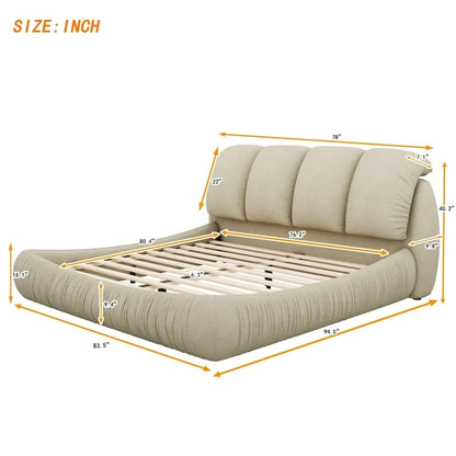 King Size Upholstered Bed w/ Thick Headboard Oversized Padded Backrest