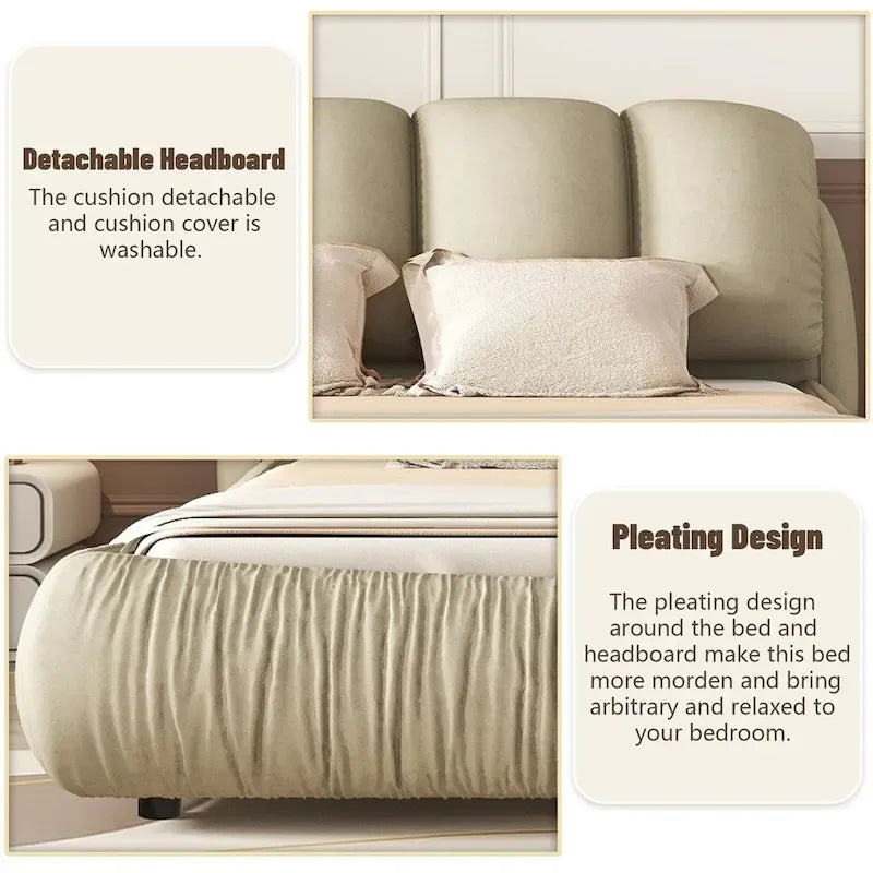 King Size Upholstered Bed w/ Thick Headboard Oversized Padded Backrest