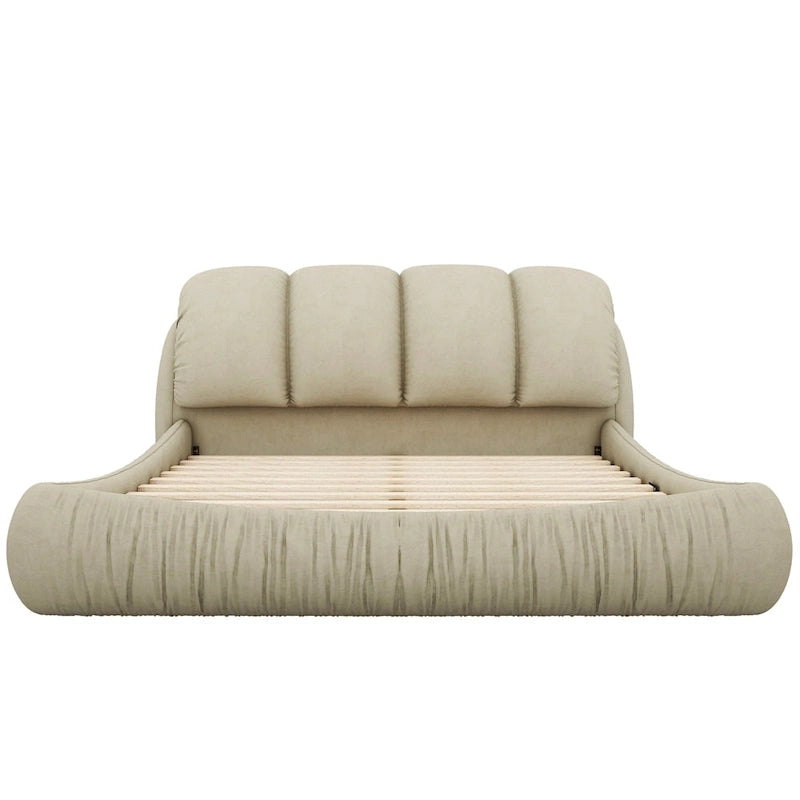 King Size Upholstered Bed w/ Thick Headboard Oversized Padded Backrest