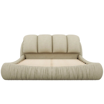 King Size Upholstered Bed w/ Thick Headboard Oversized Padded Backrest