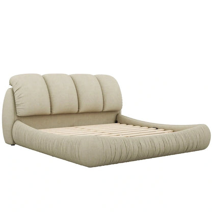King Size Upholstered Bed w/ Thick Headboard Oversized Padded Backrest