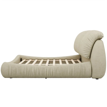 King Size Upholstered Bed w/ Thick Headboard Oversized Padded Backrest