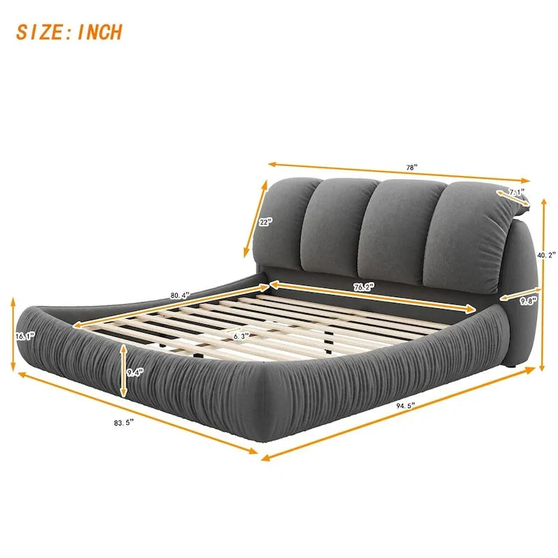 King Size Upholstered Bed w/ Thick Headboard Oversized Padded Backrest
