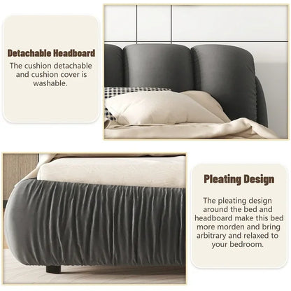 King Size Upholstered Bed w/ Thick Headboard Oversized Padded Backrest