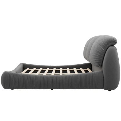 King Size Upholstered Bed w/ Thick Headboard Oversized Padded Backrest