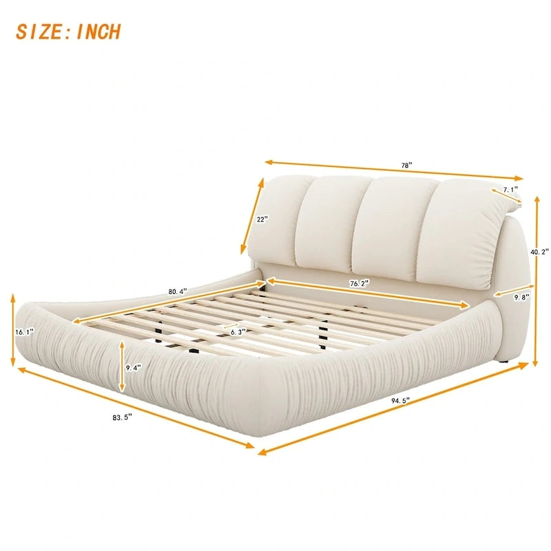 King Size Upholstered Bed w/ Thick Headboard Oversized Padded Backrest