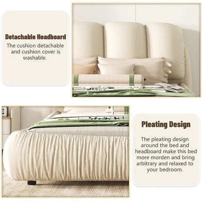 King Size Upholstered Bed w/ Thick Headboard Oversized Padded Backrest