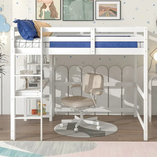 Full Loft Bed with Desk ,Shelves and Ladder
