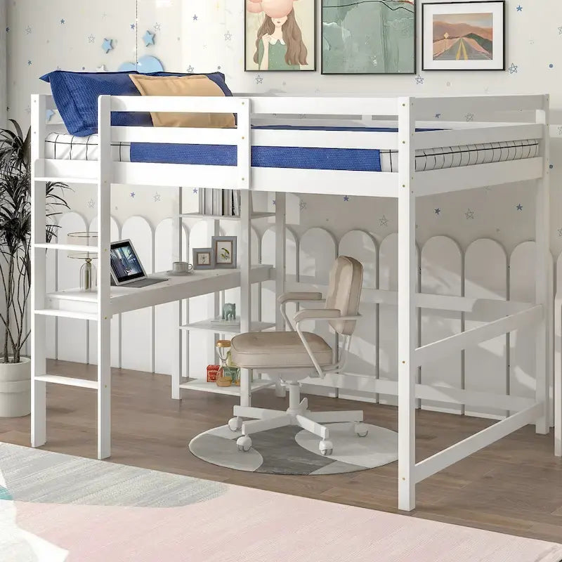 Full Loft Bed with Desk ,Shelves and Ladder