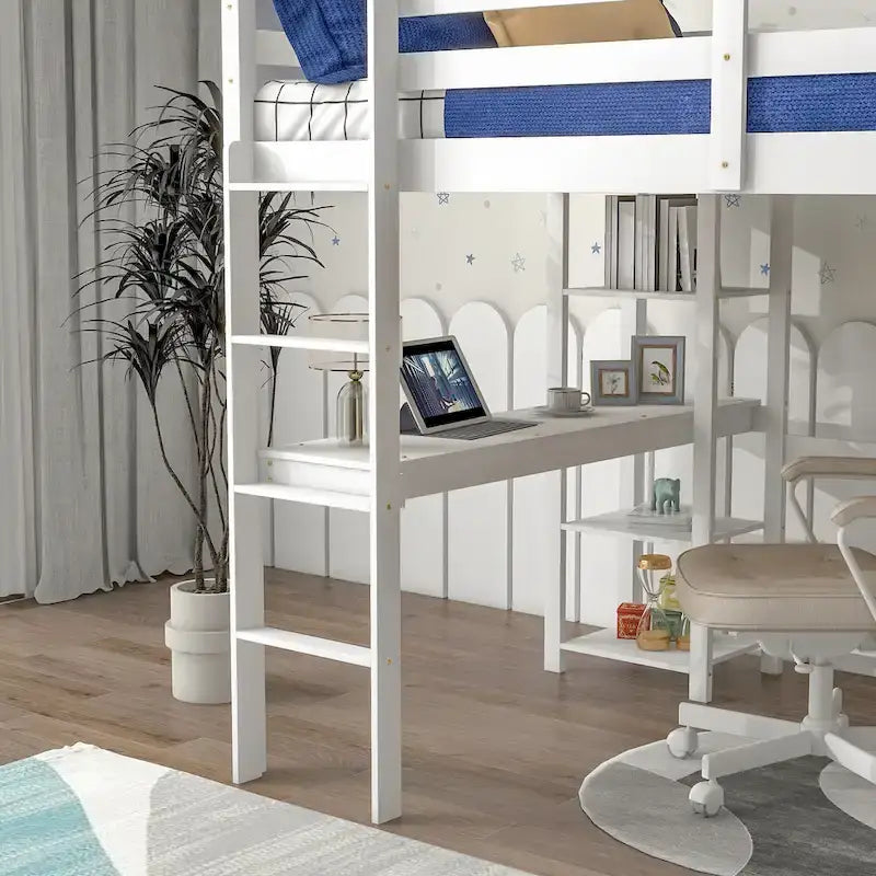 Full Loft Bed with Desk ,Shelves and Ladder