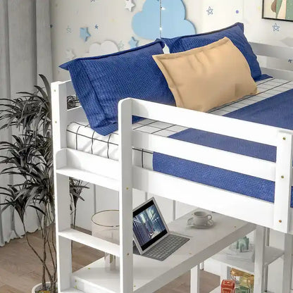 Full Loft Bed with Desk ,Shelves and Ladder