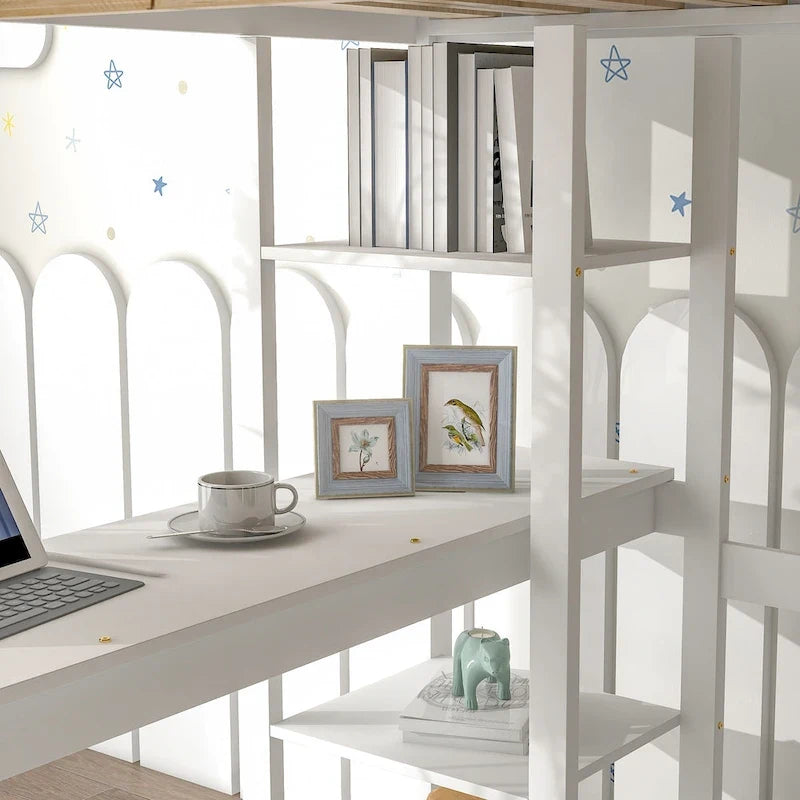 Full Loft Bed with Desk ,Shelves and Ladder