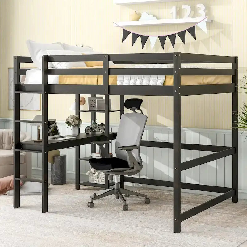Full Loft Bed with Desk ,Shelves and Ladder