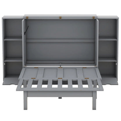 Merax Queen Size Murphy Bed with Shelves, Drawers and USB Ports