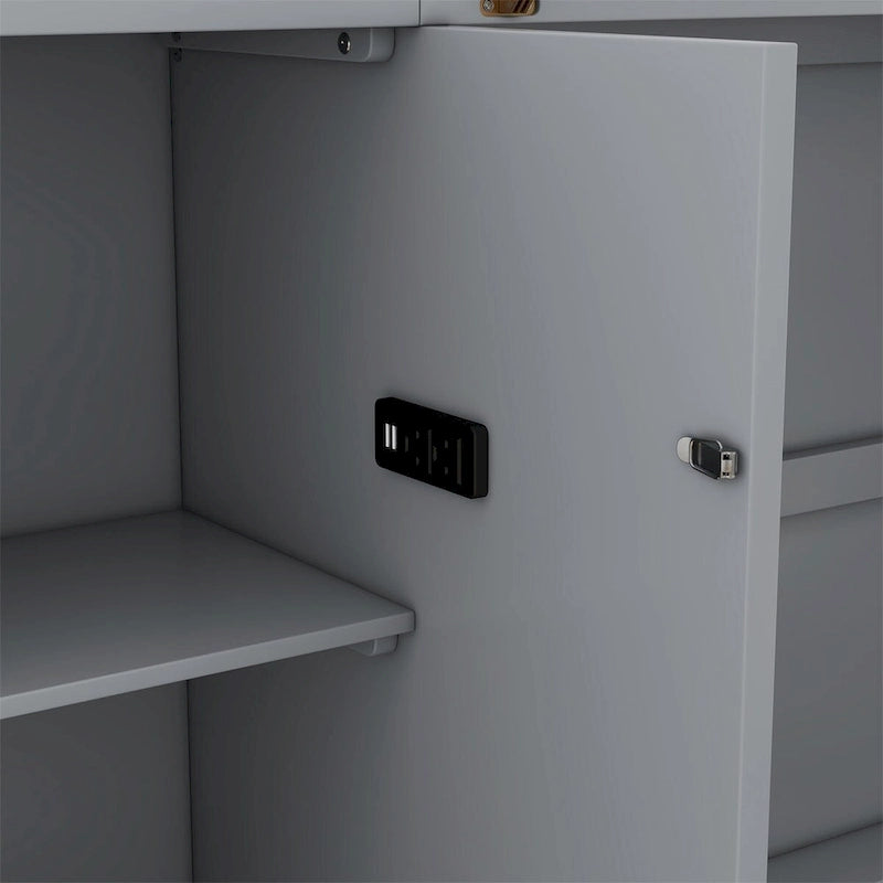 Merax Queen Size Murphy Bed with Shelves, Drawers and USB Ports