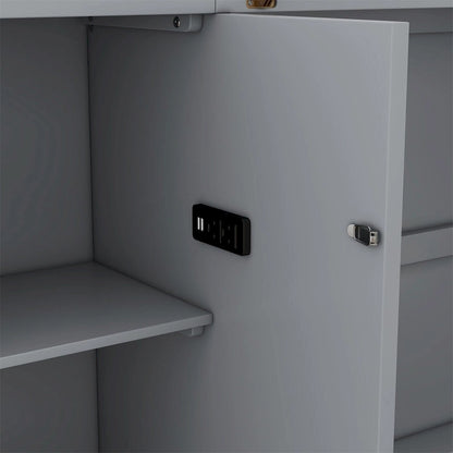 Merax Queen Size Murphy Bed with Shelves, Drawers and USB Ports