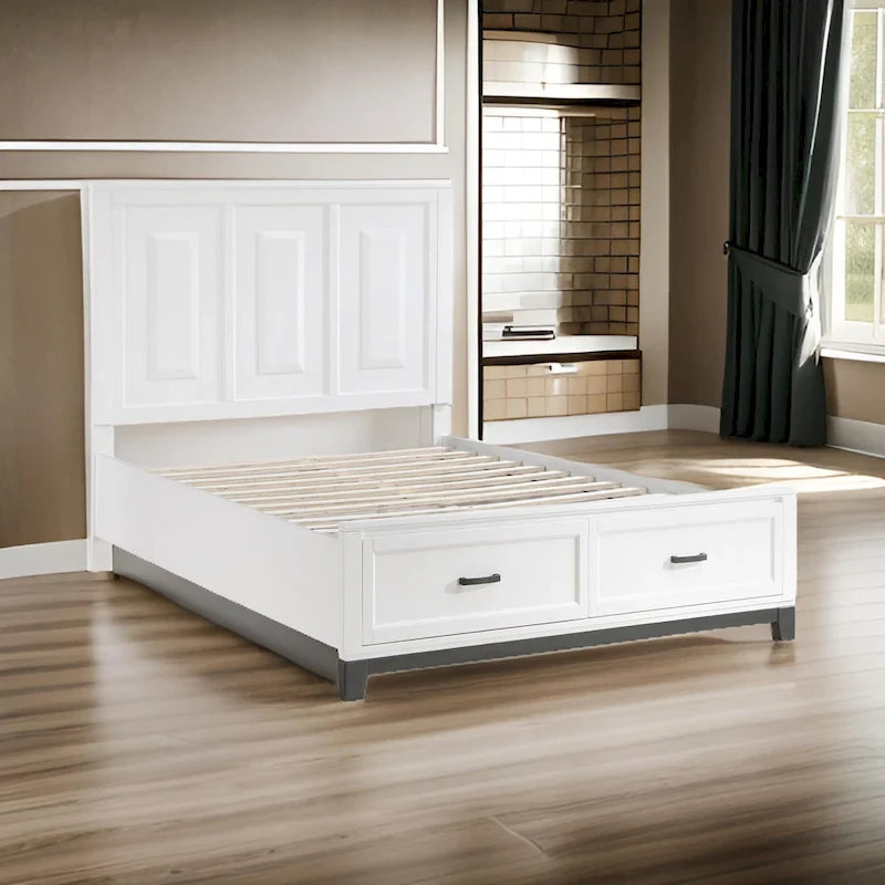 Thiem Queen Size Platform Bed with 2 Storage Drawers, White Wood Finish