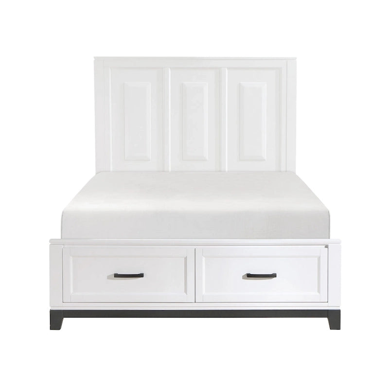 Thiem Queen Size Platform Bed with 2 Storage Drawers, White Wood Finish