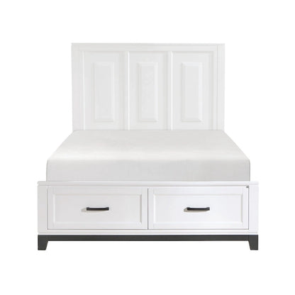 Thiem Queen Size Platform Bed with 2 Storage Drawers, White Wood Finish