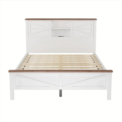 3-Pieces Bedroom Sets Farmhouse Platform Bed with Nightstand and Dresser