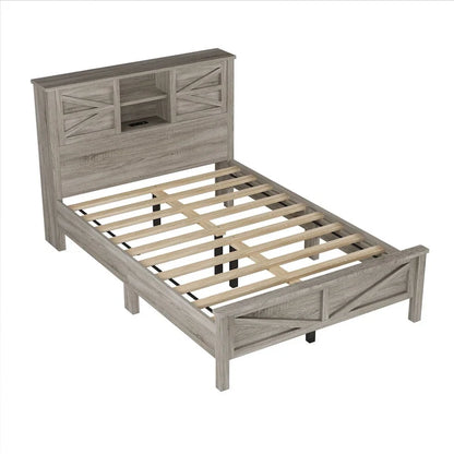 3-Pieces Bedroom Sets Farmhouse Platform Bed with Nightstand and Dresser