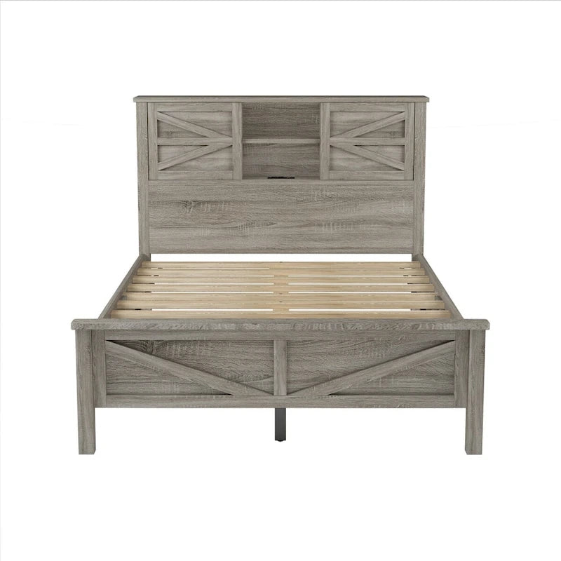 3-Pieces Bedroom Sets Farmhouse Platform Bed with Nightstand and Dresser