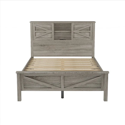 3-Pieces Bedroom Sets Farmhouse Platform Bed with Nightstand and Dresser