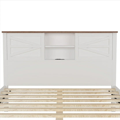 3-Pieces Bedroom Sets Farmhouse Platform Bed with Nightstand and Dresser