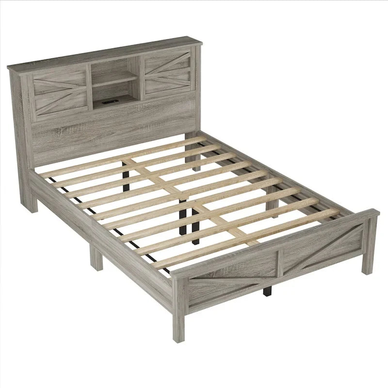 3-Pieces Bedroom Sets Farmhouse Platform Bed with Nightstand and Dresser